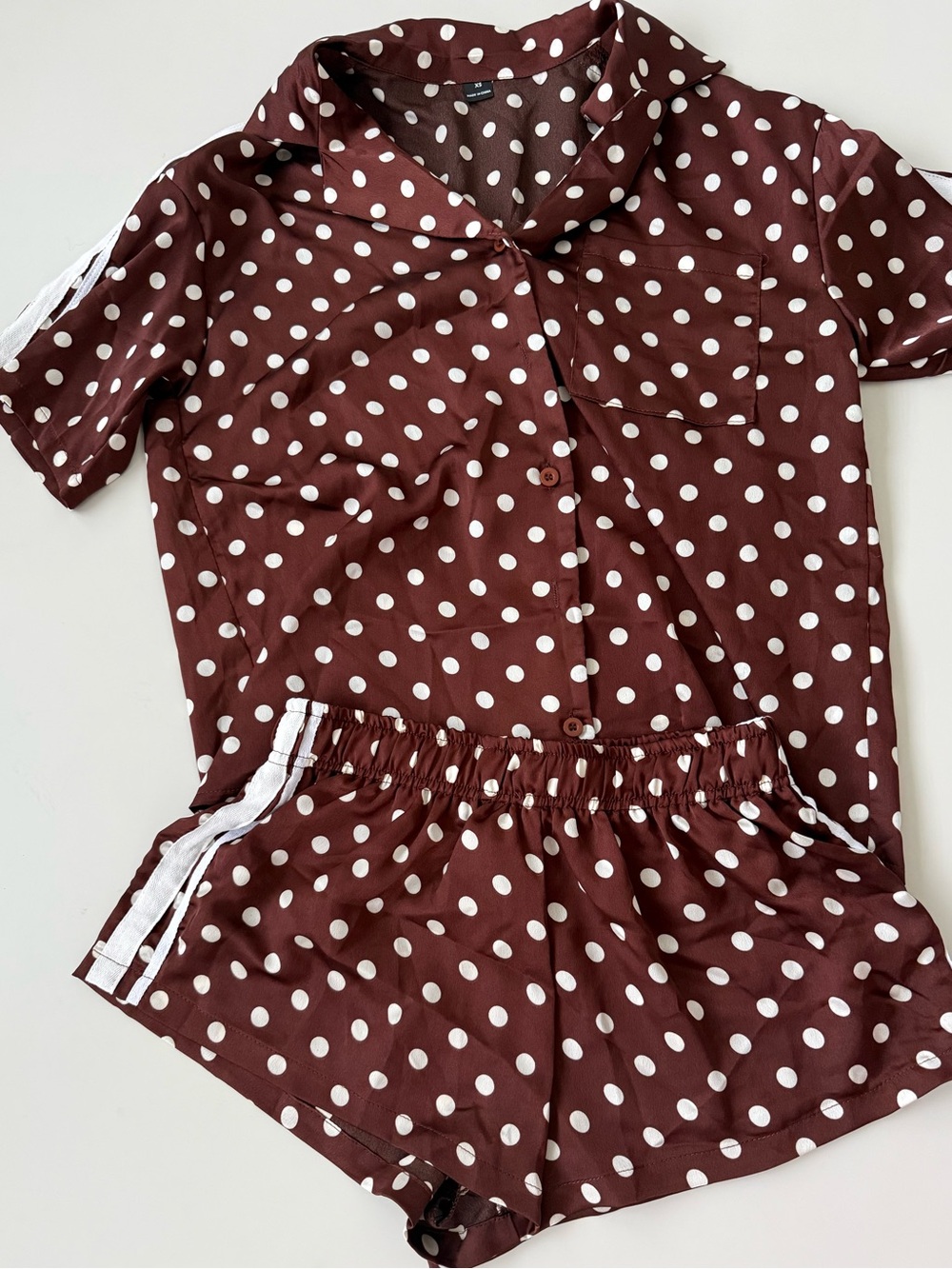 Women Polka Dot Brown Short Set - White Dots